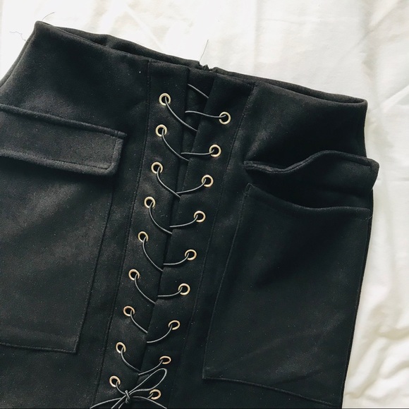 High Waisted Bodycon Skirt with Front Lace Up Tie - Picture 4 of 5